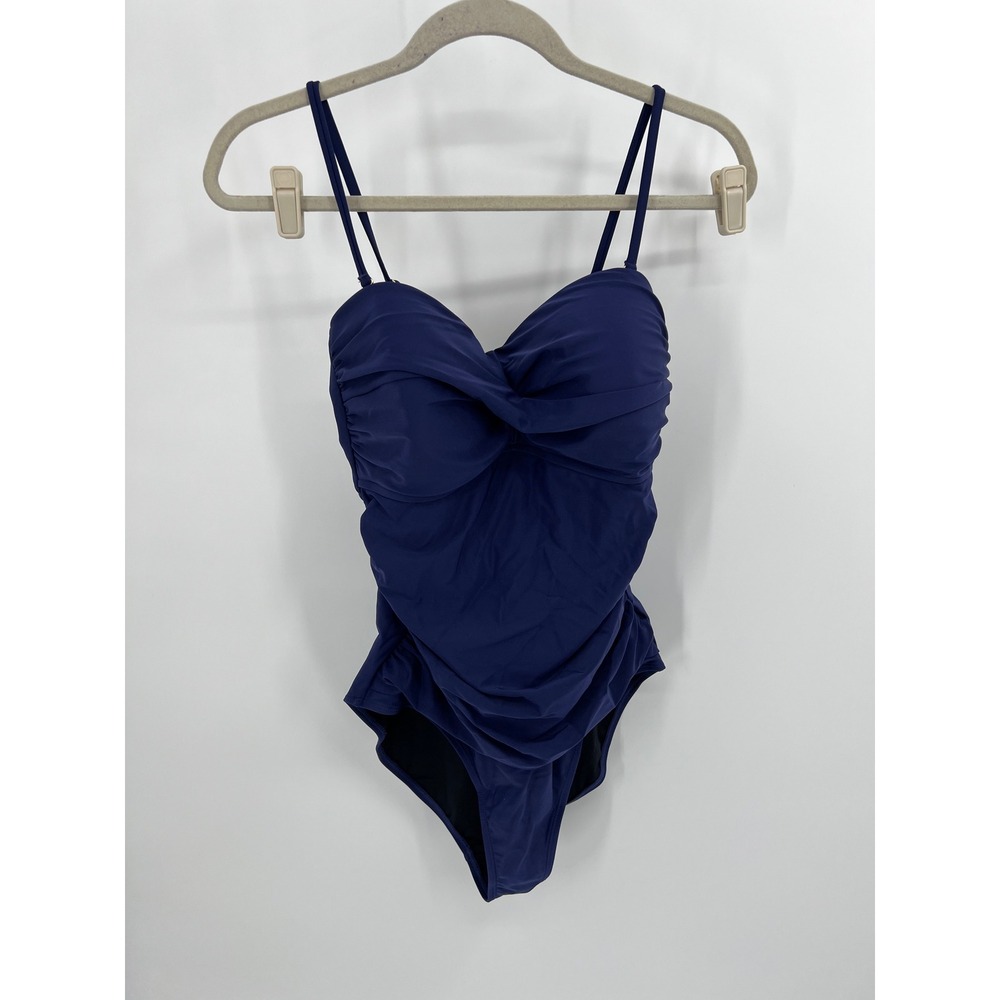 Relleciga One Piece Swimsuit Navy Blue Ruched Twist Front R7013-605 NWT Large